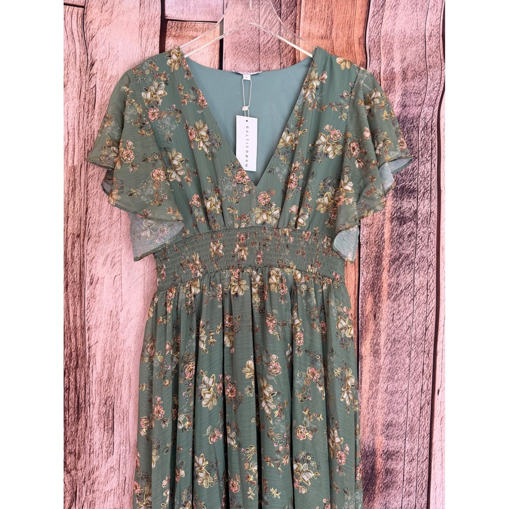 Baltic Born Lynlee Metallic Maxi Dress Floral Eucalyptus Green Event Large NWT - Picture 3 of 11